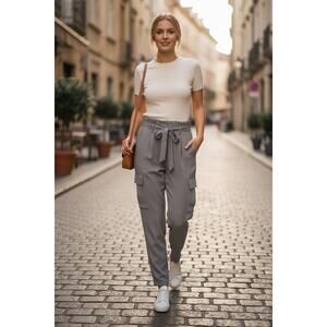 RAMY BROOK Pants Size M $295 Satin Pocket Allyn Pant Silver Gray Shiny